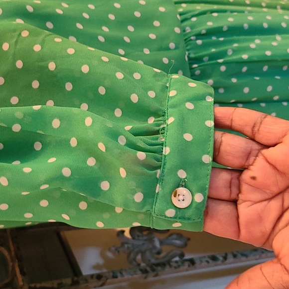 Forever 21 Essentials Green/White Polka Dot Pleated Dress size large - Picture 4 of 10